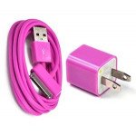 Wholesale iPhone 4S 4 2-in-1 House Power Charger (Hot Pink)